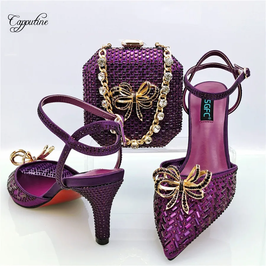

Фиолетовые женские Искусственные Роскошные туфли-лодочки на высоком каблуке, подходят к сумочке, клатч, женские сандалии, кошелек, Женский кошелек QSL068