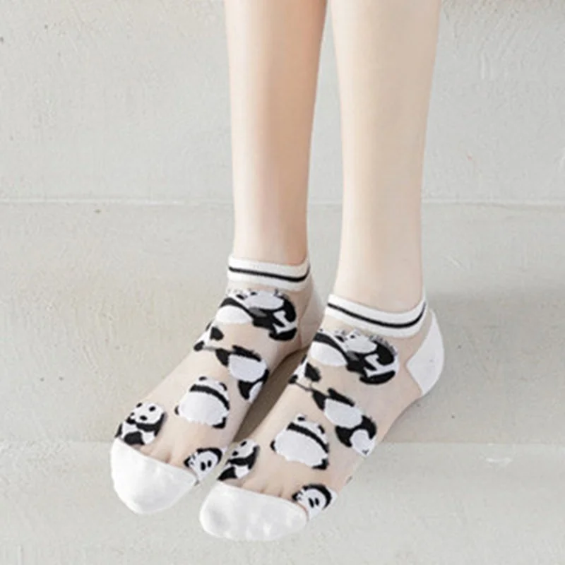 Повседневные Черные белые женские дизайнерские милые шелковые носки с принтом