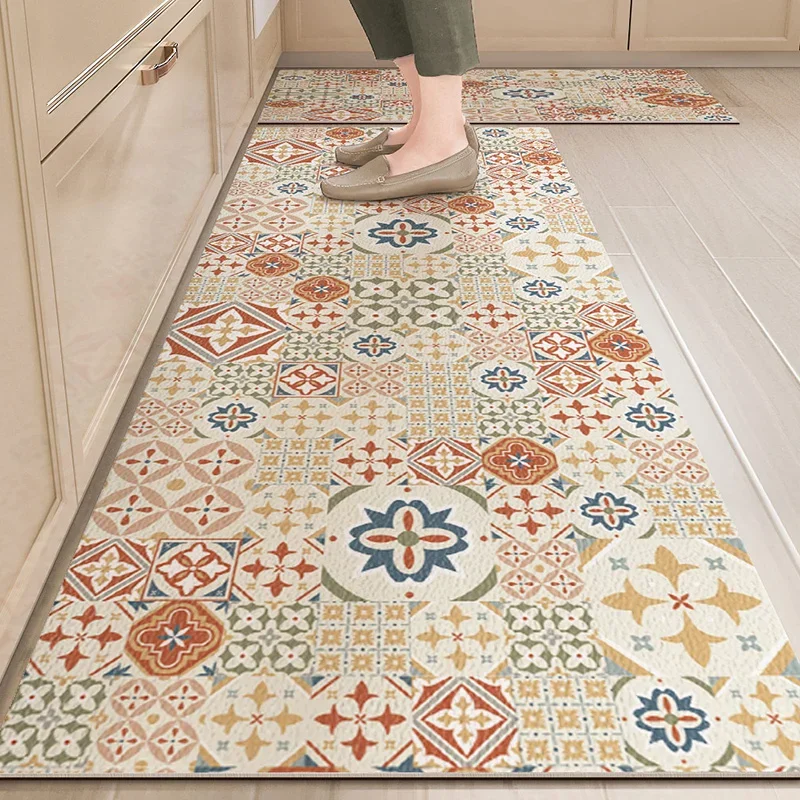 

Kitchen Floor Mat Leather Pvc Carpet Waterproof Oil-proof Foot Mats Home Decoration Flower Floral Rug Кухонный Ковер 주방바닥매트