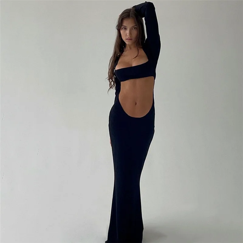 

Euramerican Style Spring/summer 2022 Women's New Fashion Sexy Hollowed-out, Strapless, Solid Color Hip Slimming Dress