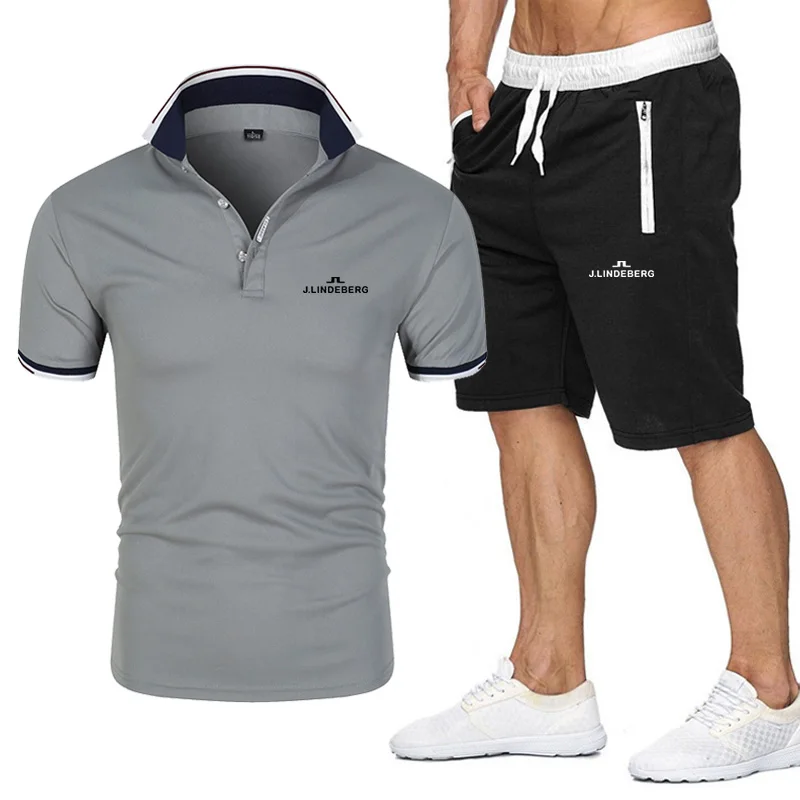 

New Golf Men's Suit Polo Shirt Set High Quality Summer Cotton J Lindeberg Golf Polo Short Sleeve+Shorts 2 Piece Set Fashion Set
