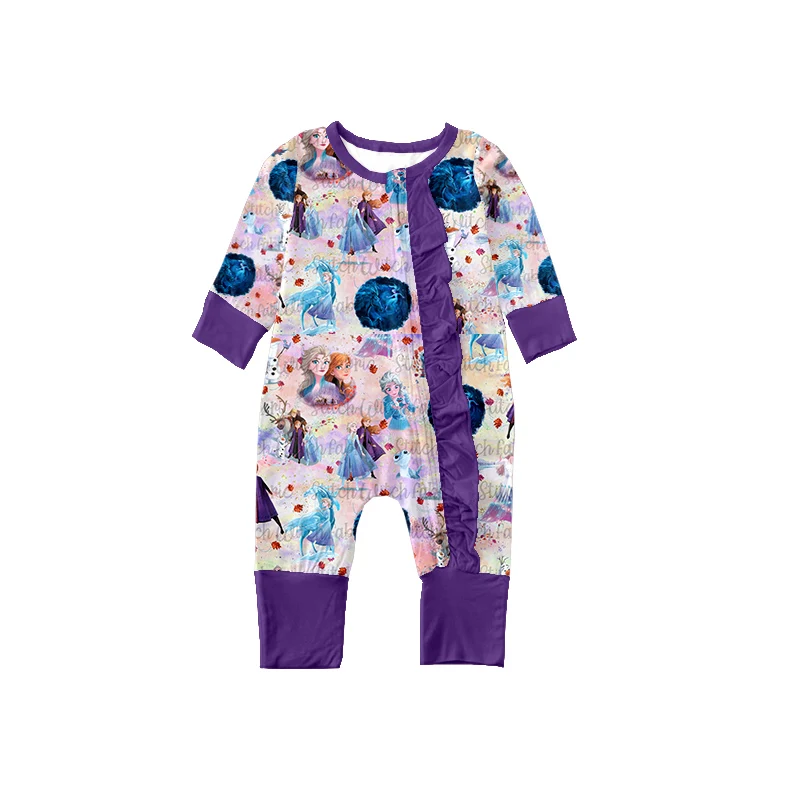 

New infant winter princess pattern long sleeve zipper ruffles baby rompers