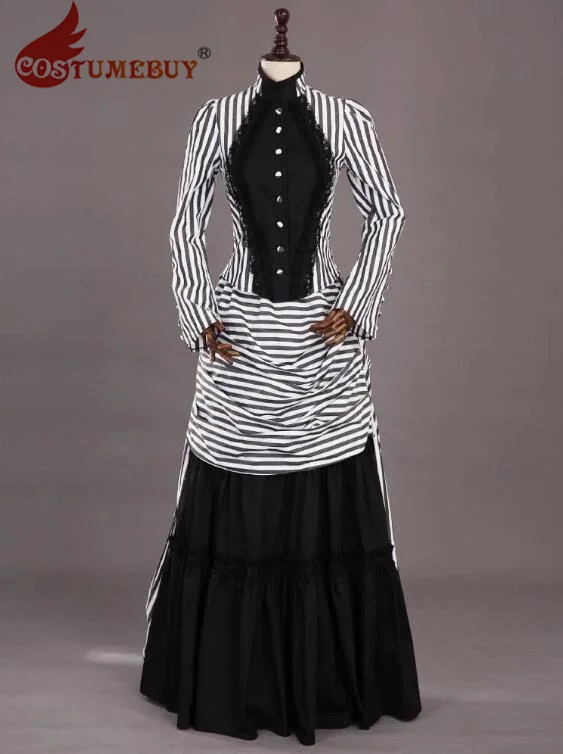 Костюм эдвардиана в черно-белую полоску для женщин