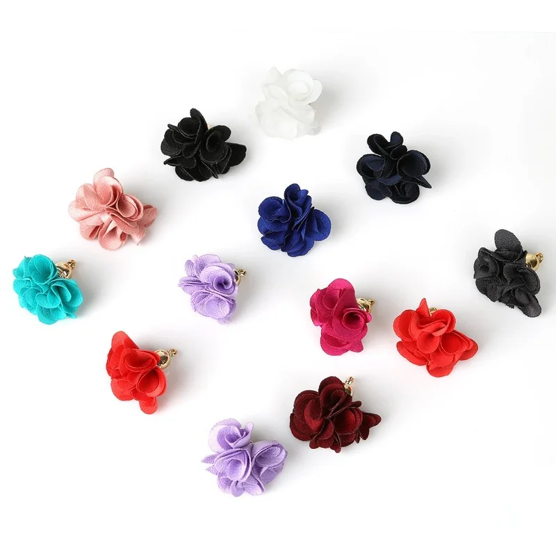 

10pcs/lot 3x2.5cm Fabric Flower Tassel Pendants for Keychain Cellphone Straps Earring Making Accessories / Jewelry Finding