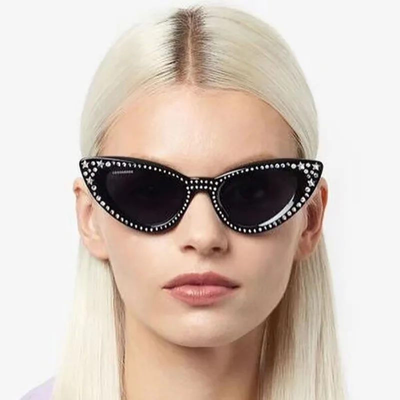 

2023 Cat-eye Diamond-encrusted Sunglasses Five-pointed Star High-end Fashion Sunglasses Women's Trend Sunshade Sunscreen Glasses