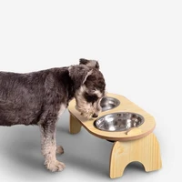 raised pet feeder for cats dogs wood elevated stand dog cat food container with steel water bowls puppy kitty foot dish holder