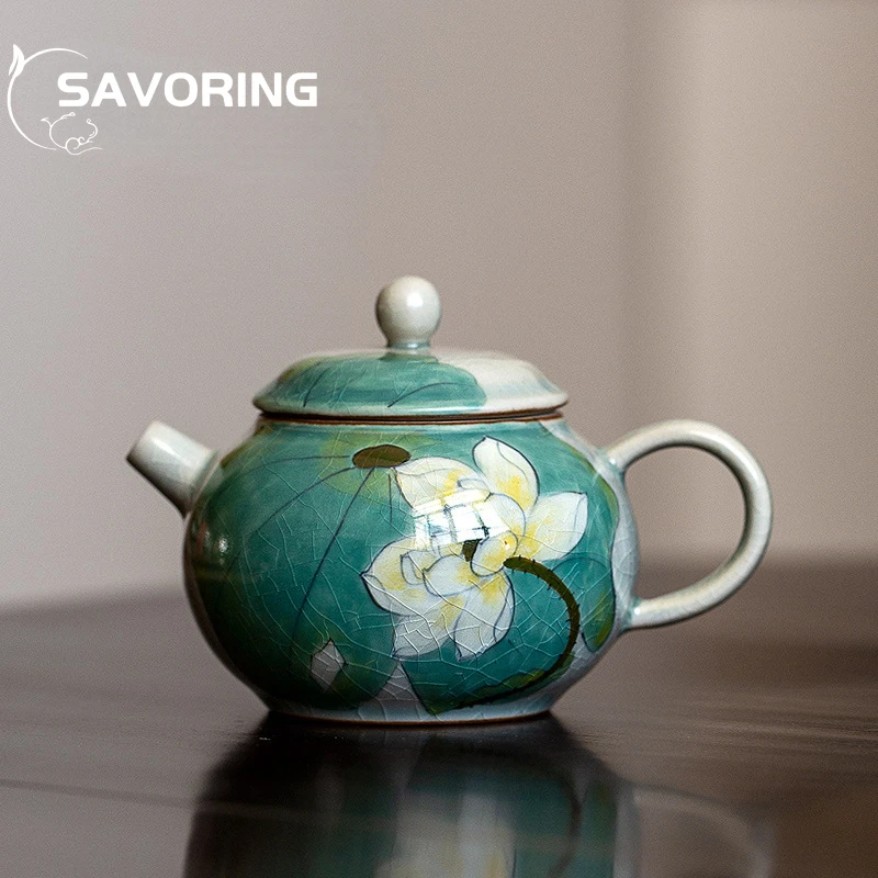 

150ml Creative Ice Cracked Glaze Ceramic Teapot Hand-painted Lotus Porcelain Pot Household Tea Making Kung Fu Tea Kettle Teaset