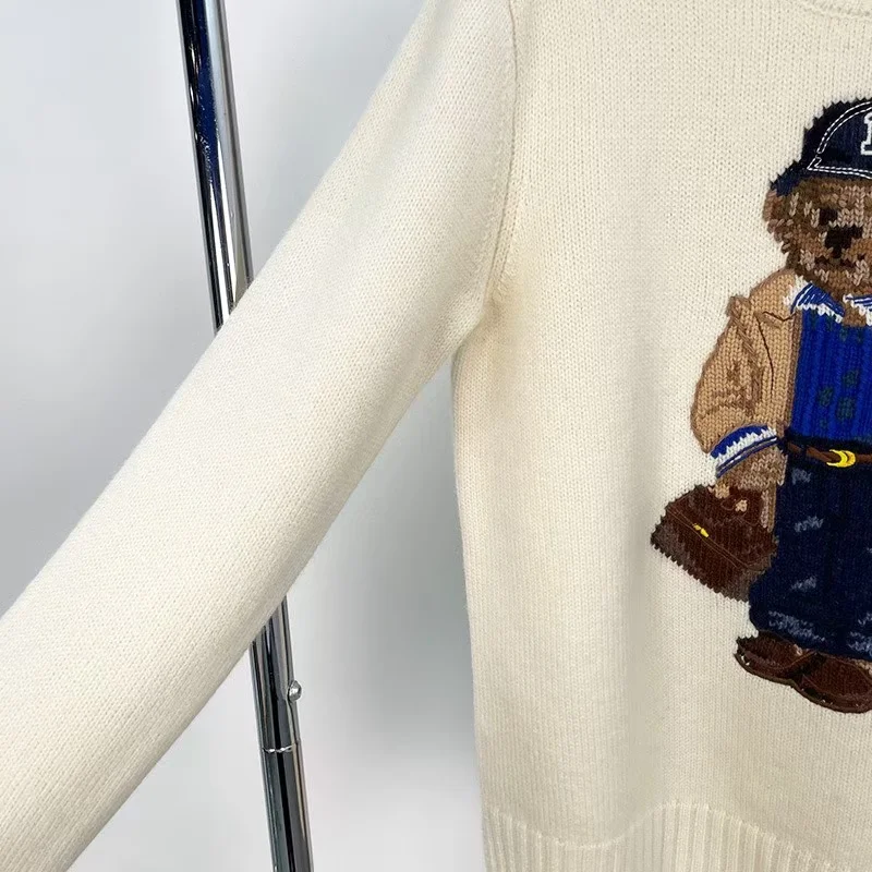 2024 новый пуловер с круглым вырезом мультяшный вышитый плюшевый мишка