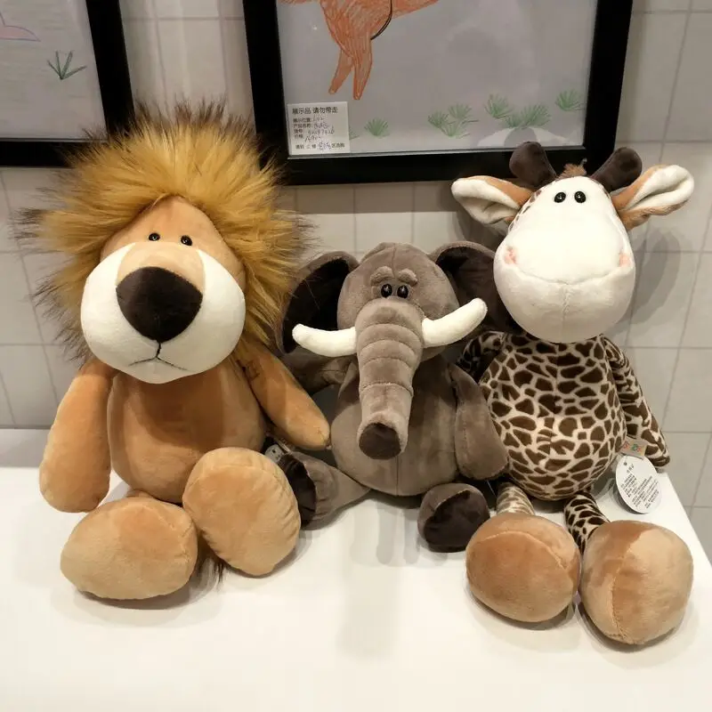 

25cm Simulation Forest Animals Plush Toys Stuffed Lifelike Lion Tiger Elephant Monkey Leopard Giraffe Raccoon Doll for Kids Gift