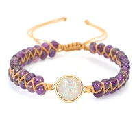 layered purple natural stone beaded braide rope braceletadjustable healing amethyst body purify bracelet yoga meditation