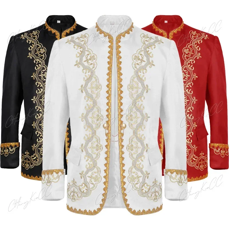 

Medieval Gothic Costume for Men Embroidery Baroque CosplayJacket Luxury Wedding Stage Party Stage Performance Palace Blazer