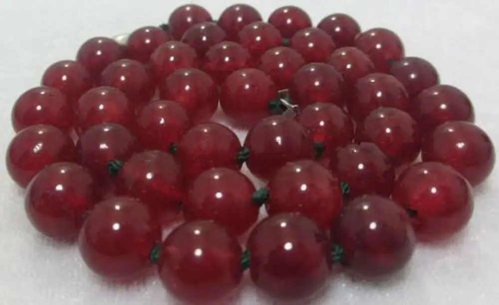 

10mm natural bordeaux red jade round gems beads necklace 18 inches
