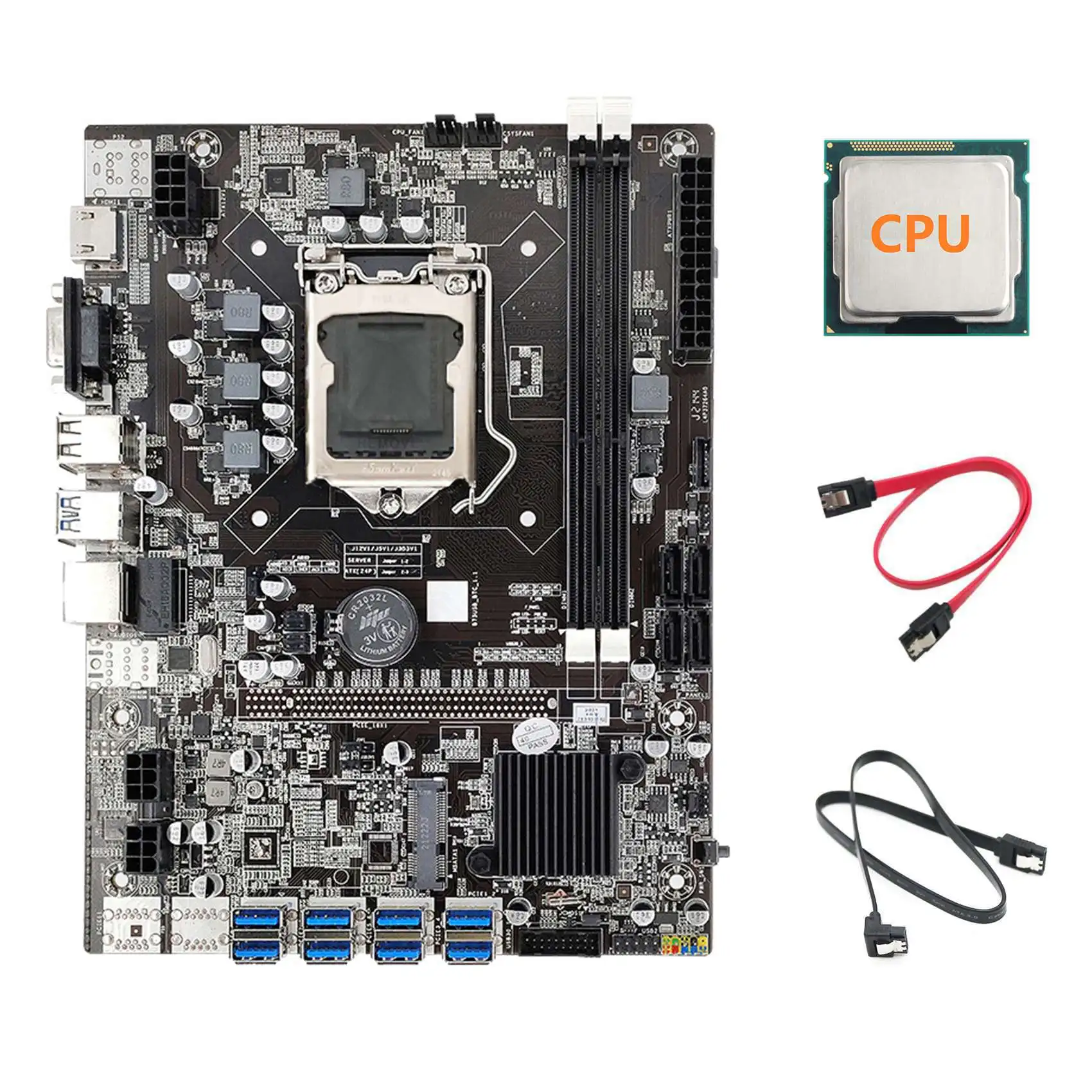 

B75 ETH Mining Motherboard 8XPCIE USB Adapter+Random CPU+2XSATA Cable LGA1155 MSATA B75 USB Miner Motherboard
