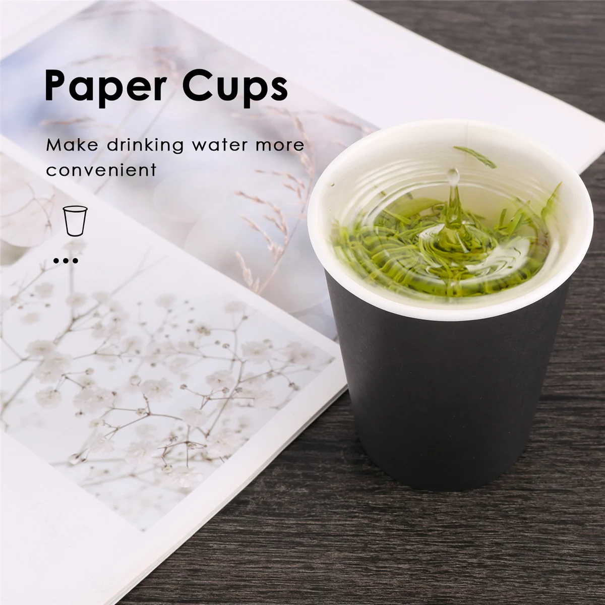 20 бумажных стаканчиков (9 унций)-однотонная зернистость (черный)