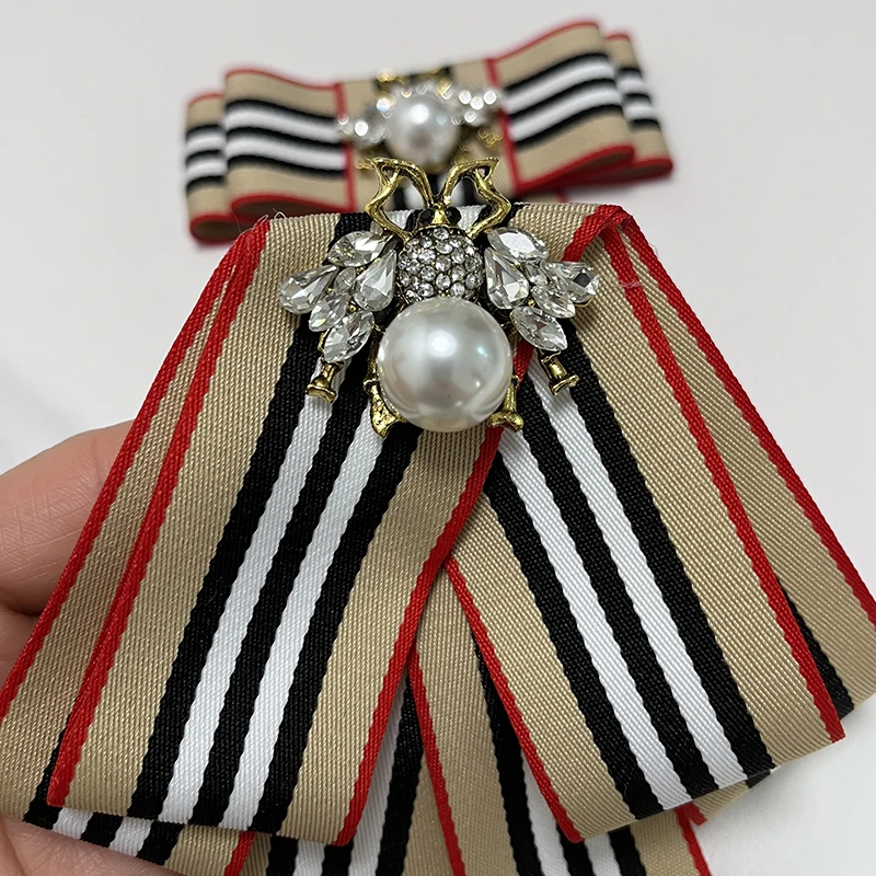 Женская Винтажная брошь в полоску с жемчугом
