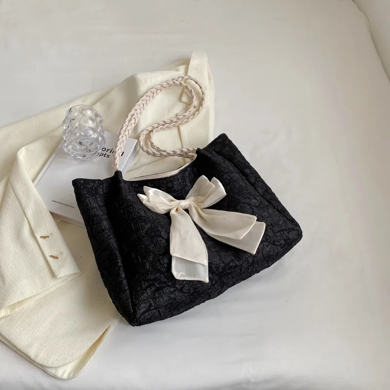 Fashionable Women's Shoulder Bag with Butterfly Knot and Pleats, Large Capacity Tote Bag for Commuting in 2023