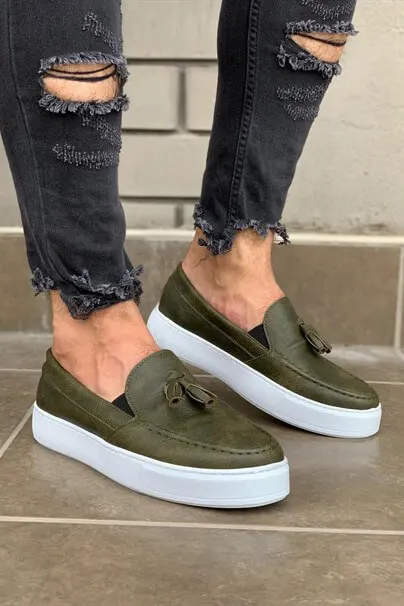 

Knack Casual Sports Classic Shoes Khaki Color White Flat Outsole Lace-Up Faux Leather Turkish Production 2021 Green Rahat717