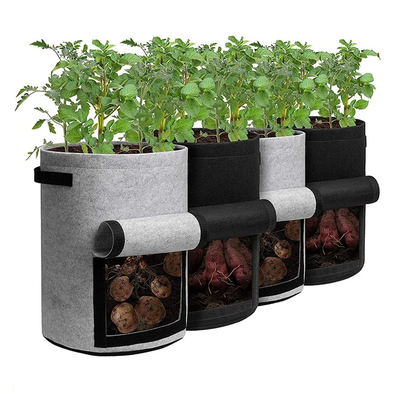 

SEWS-Potato Planting Bag With Lid 10 Gallons 4-Piece Flowerpot With Handle And Harvest Window, Suitable For Potatoes
