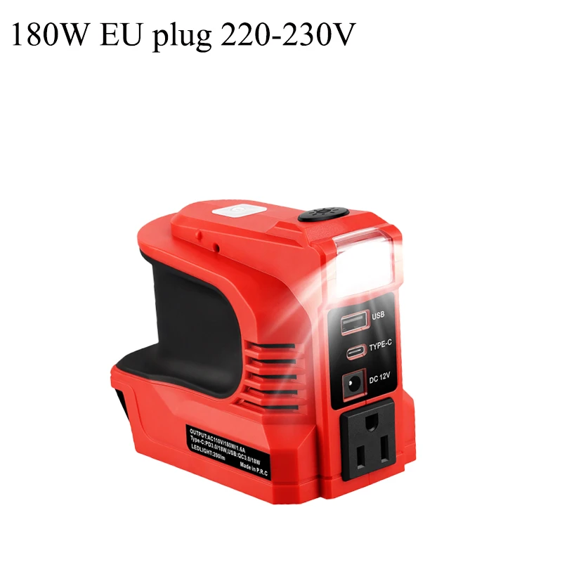 

Инвертор мощности 180 Вт для аккумуляторов Milwaukee 18 В, преобразователь постоянного тока от 20 В в переменный ток 110 В/220 В с портами USB и Type-C, аксессуары для электроинструментов