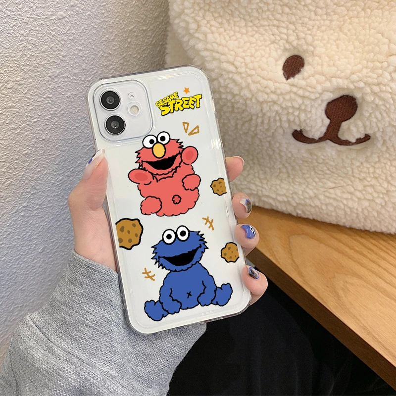 

INS Cute Sesame Street Cookie ELMO Phone Case for iPhone11 12Pro X XR Xs Max 8 7 Plus13Mini Clear Soft TPU BackCover Coque Cases