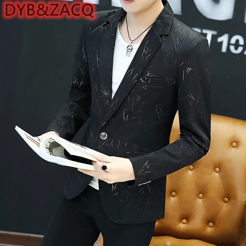 

DYB&ZACQ New Boutique Fashion Print Men Casual Business Blazer / Hot Stamping Stripe Mens Slim Suit Jacket Male Coat