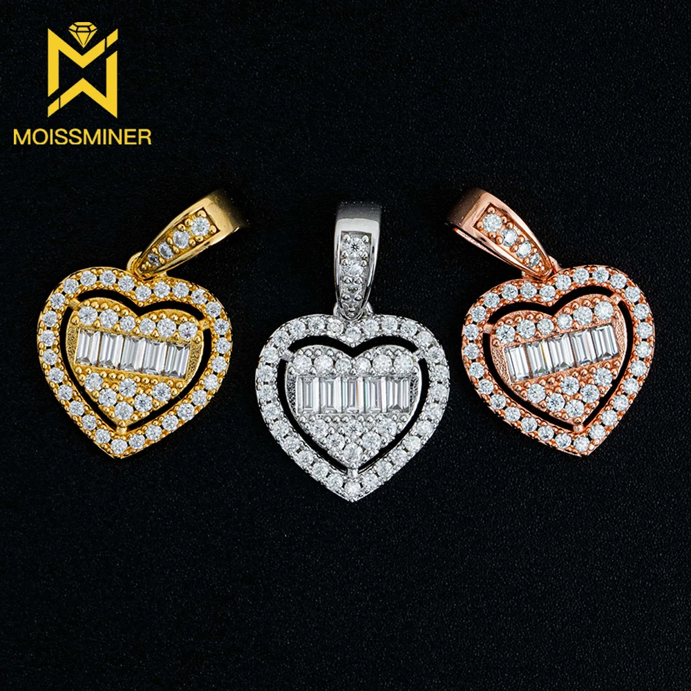 Hollow Out Heart Moissanite Pendant Necklaces For Men Real Diamond Necklace Women Jewelry Pass Tester With GRA 