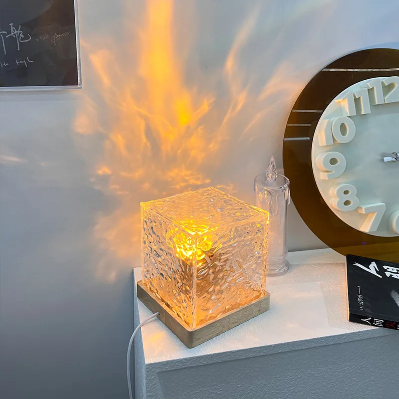 

Decoration Sea Wave Night Light Rotating water ripple small night lamp creative bedroom bedside flame atmosphere lamp dynamic