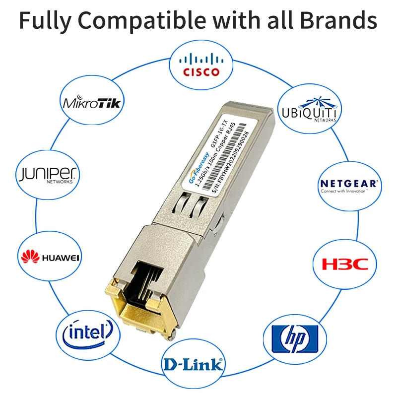 Mini GBIC SFP to RJ45 Copper 1G Transceiver Module 10/100/1000BASE-T SFP 100m For Ubiquit,Cisco,Mikrotik,TP-Link,Fiber Equipment