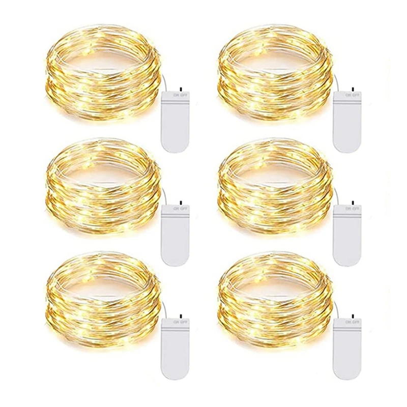 

Светодиодная гирлянда с питанием от аккумулятора, водонепроницаемая Рождественская мини-гирлянда теплого белого света, 2 м, 20 светодиодов, ...