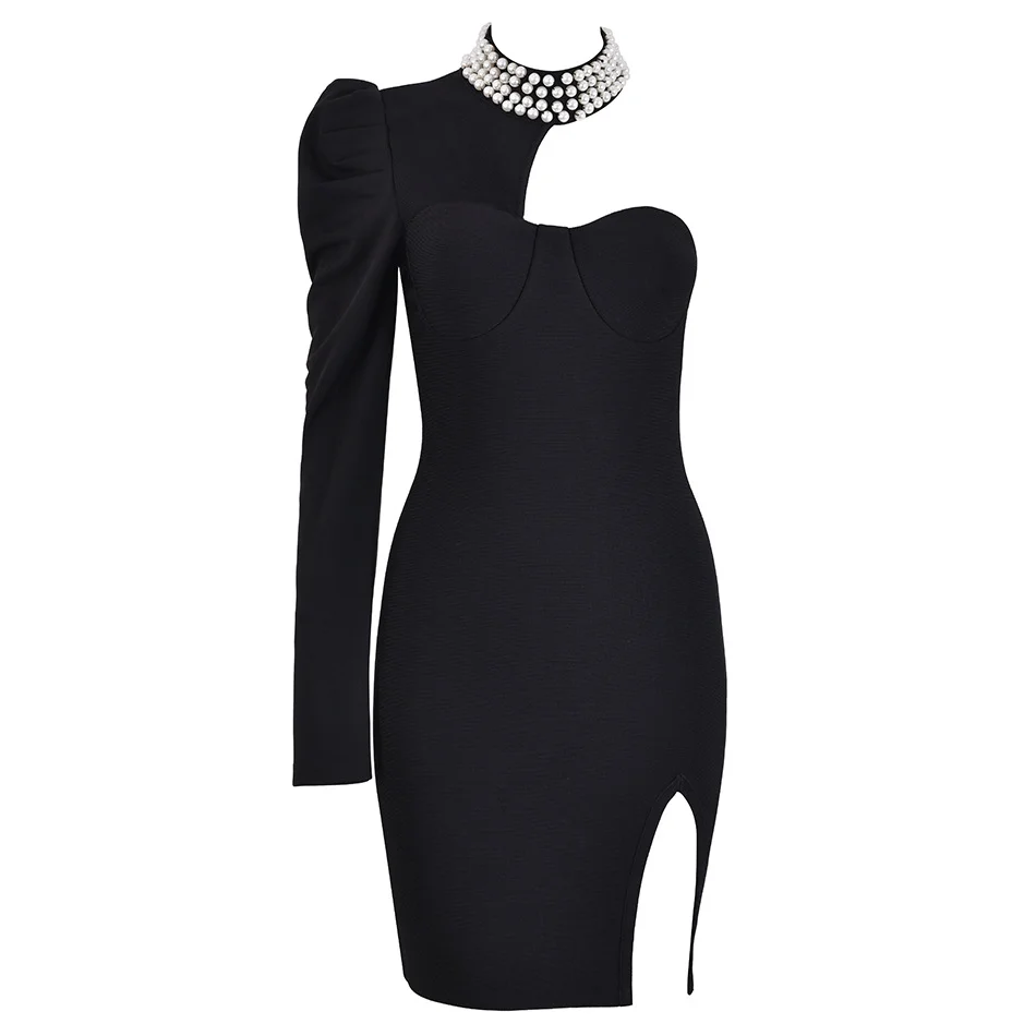 

Новинка 2023, модные однотонные бандажные платья на одно плечо с длинным рукавом, женские облегающие Пикантные мини-платья с открытой спиной