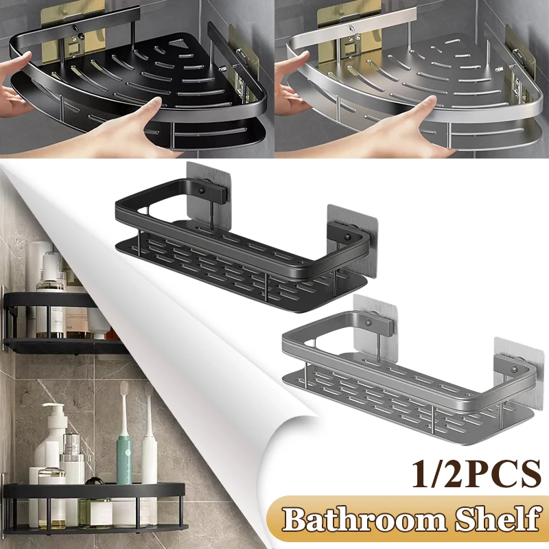 

Bathroom Shelf Makeup Storage Organizer No Drill Shelves Wall Mount Corner Shelf For WC Shampoo Organizer Bathroom Accessories