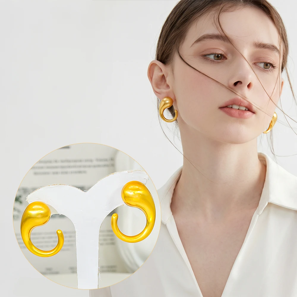 Модные массивные серьги-кольца в форме капли с позолотой 18K для женщин - Гипоаллергенные открытые серьги-манжеты, эффектные украшения, роскошные ювелирные изделия (art.: 3920db66e4efb) - 3920db66e4efb