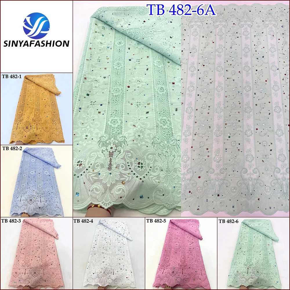 Sinya африканская гипюровая кружевная ткань вышивка с кристаллами 5 ярдов высокое