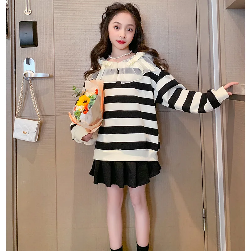 

Teenager Girls Sweatshirt Long Sleeve Striped O-neck Pullovers for Kids Spring Autumn Casual Children Clothes Tops 12 13 Years