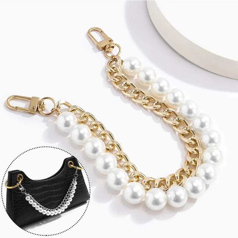 

DIY Fashion Pearl Bag Strap for Handbag Belt Purse Replacement Handles Cute Bead Metal Chain for Bag Accessories