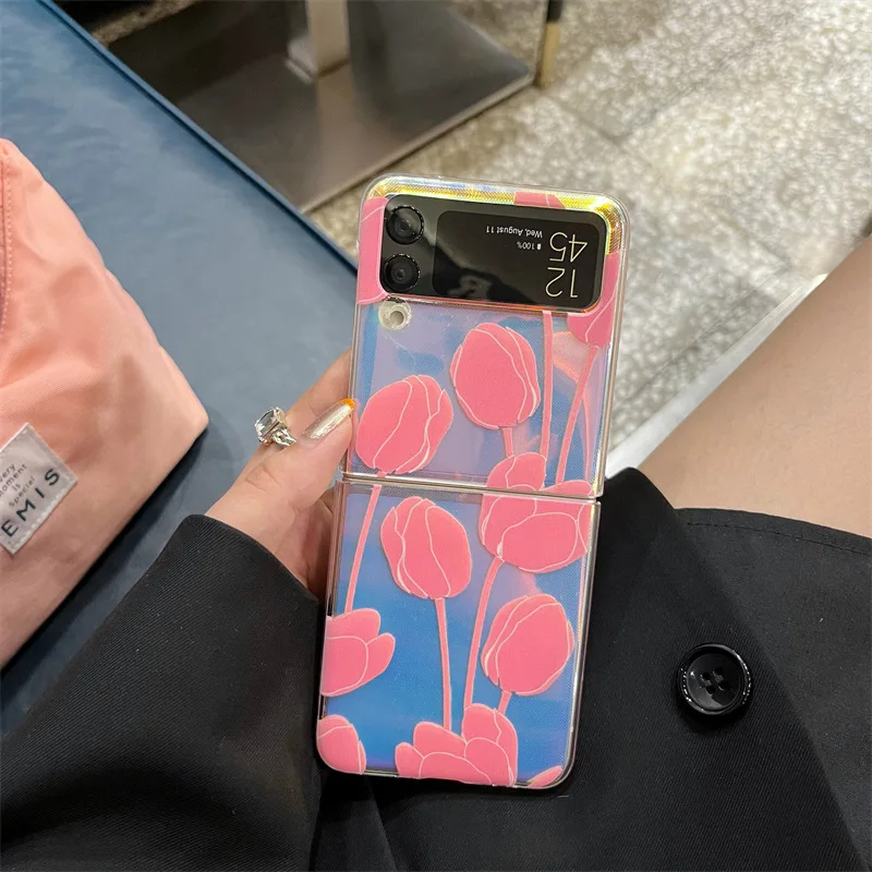 

Laser Sticker Daffodil Phone Case for Samsung Galaxy Z Flip 3 5G Hard PC Back Cover for ZFlip3 Case Protective Shell