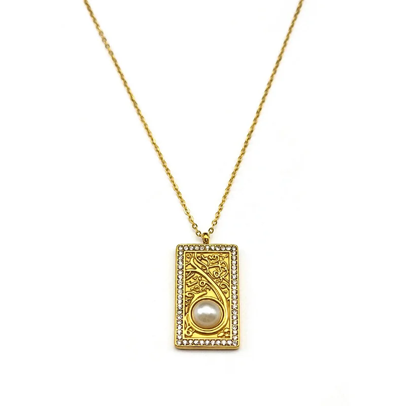 Классическое ожерелье с квадратной медалью для женщин и мужчин из нержавеющей