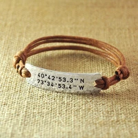 personalized rope bracelet hammered custom longitude latitude stamped gps bracelet engraved coordinates birthday gifts for her