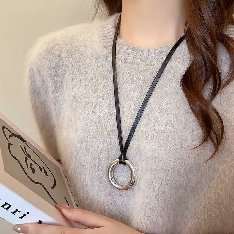 Черная кожаная веревка круглая подвеска ожерелье новая цепочка на ключицу