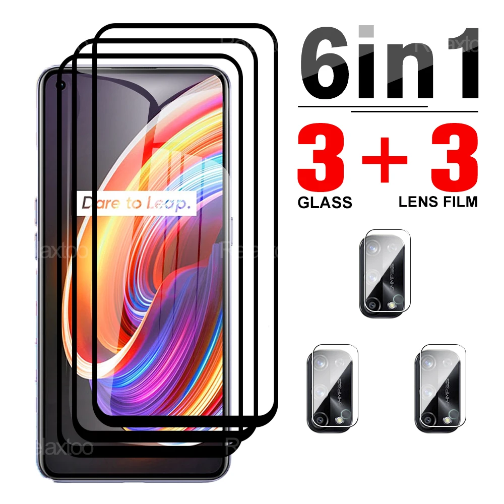 

6-в-1 шелковая пленка из закаленного стекла для камеры OPPO Realme X7 X50 X3 X2 XT Pro HD, полноэкранная защита, защита от падения, водонепроницаемая