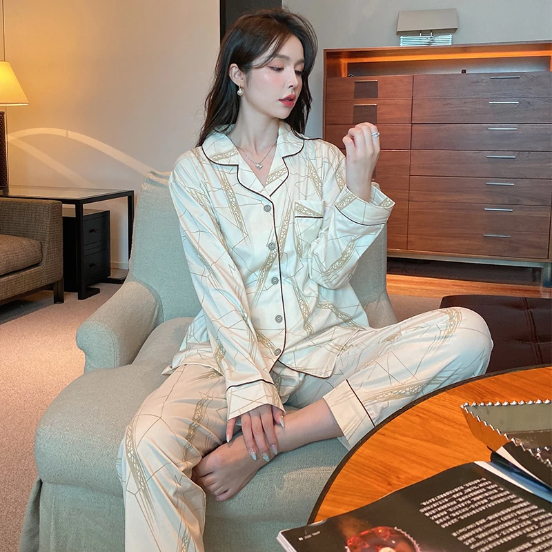 Womens Pure Cotton Pajamas Pyjamas Set Sleepwear Pijama Pajamas Suit Female Sleep Two Piece Set Women's Loungewear Home Suit