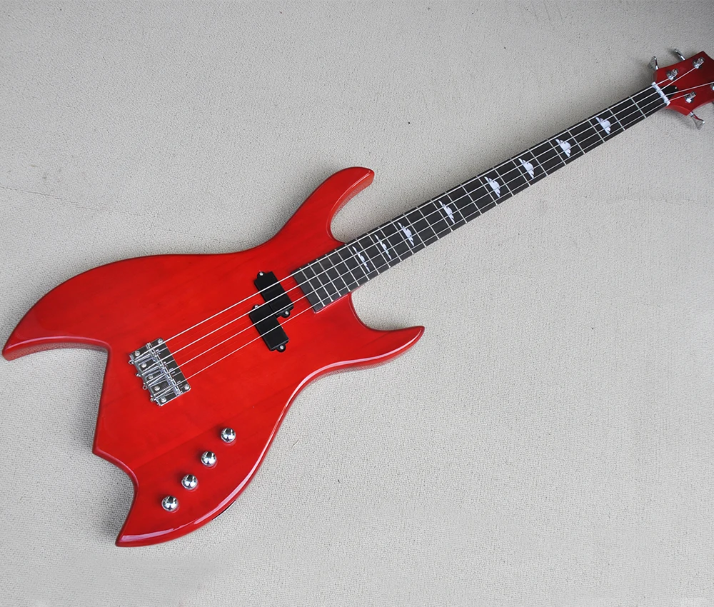 4-струнная красная электрическая бас-гитара с активным контуром подставка из