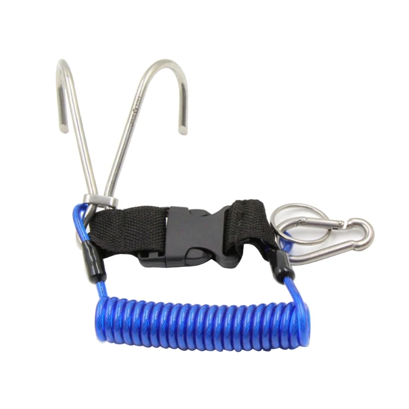 

Scubas Diving Reef Hook with Spiral Coil Lanyard and Quick Release Buckle 094C