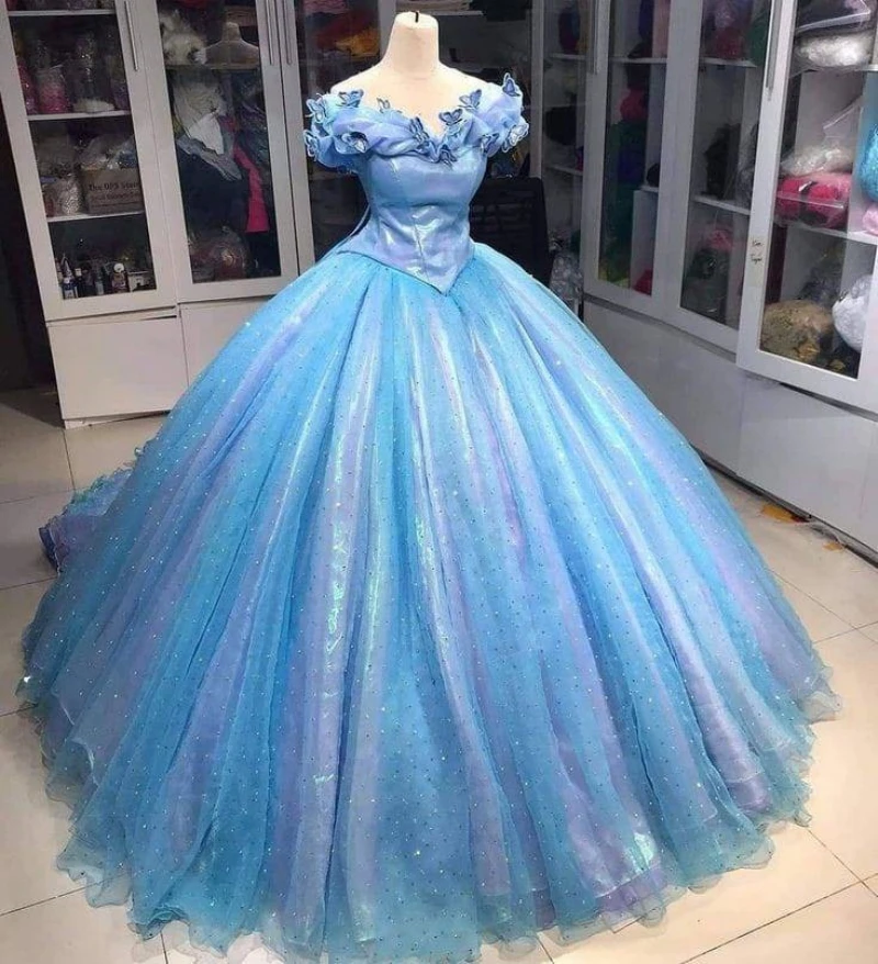 Новое блестящее синее платье Quinceanera на заказ с бабочкой из органзы Sweet 15