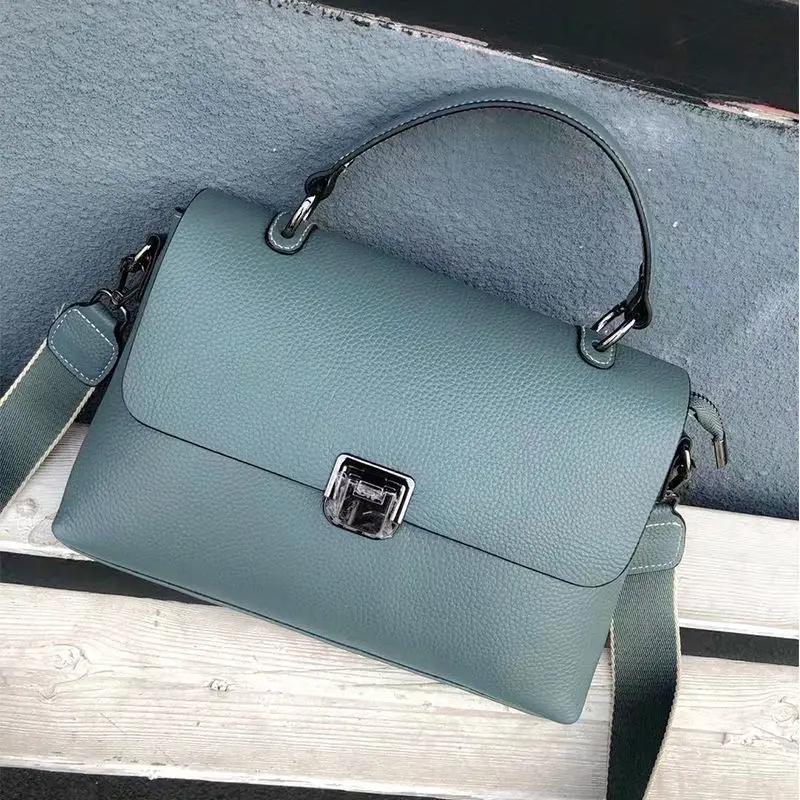 Leather women's bag 2022 new trendy layer cow leather messenger bag women's simple one shoulder portable bag Han