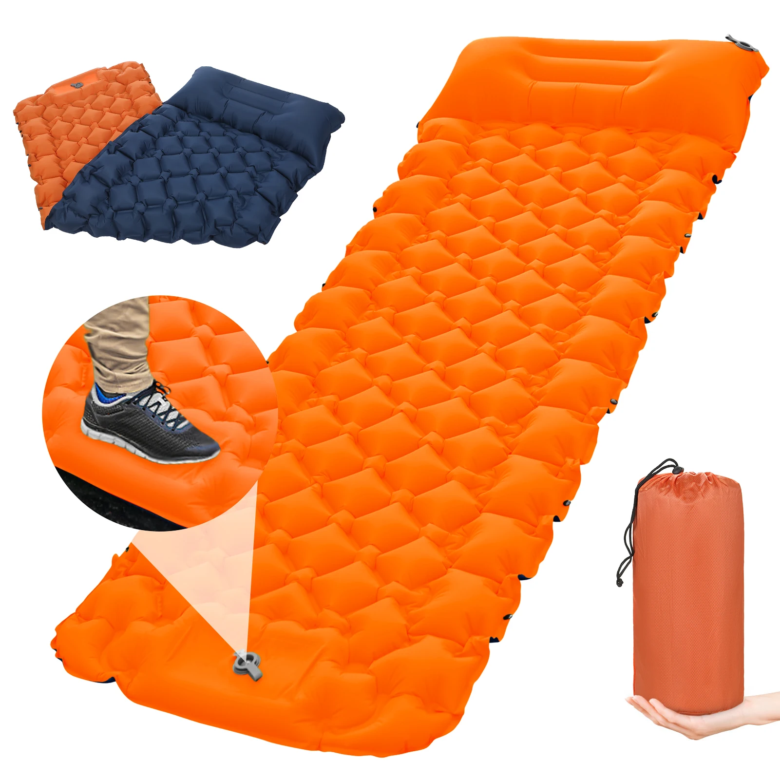 

Camping Sleeping Pad with Pillow Built-in Pump Ultralight Inflatable Sleeping Mat Waterproof Camping Air Mattress