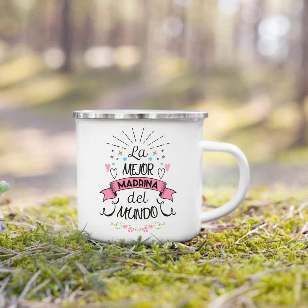 Best Godmother Godfather In The World Print Enamel Mug Friend Drinks Coffee Cup Camping Mugs Best Idea Gift for Madrina Padrinos images - 6