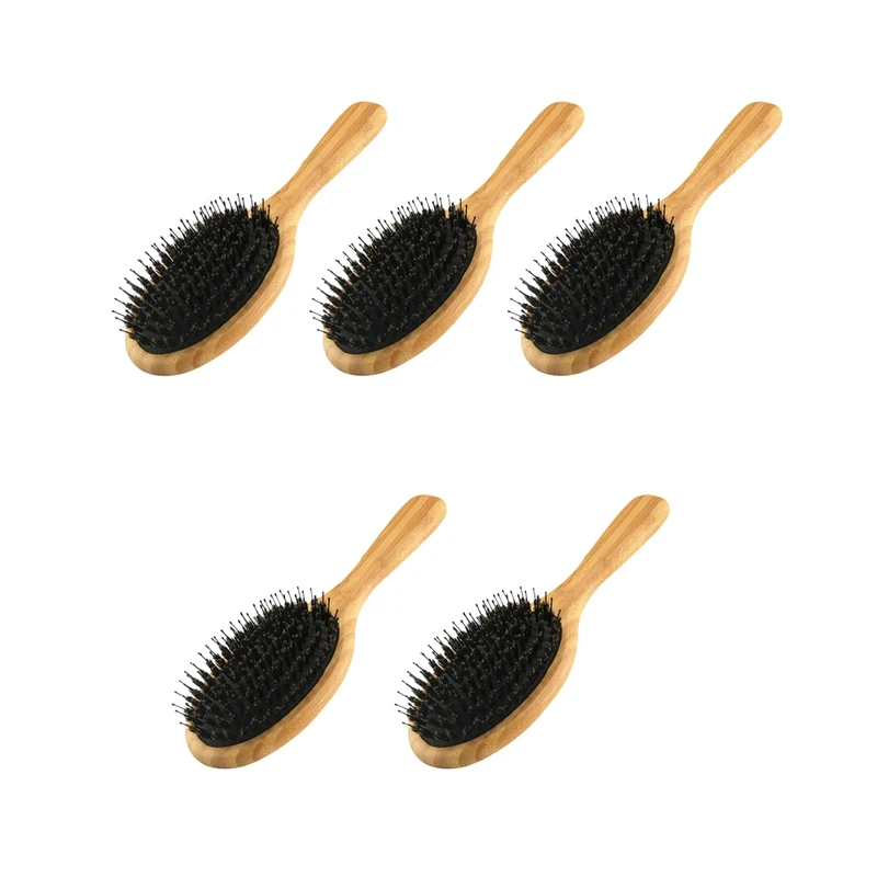 

5X Hair Brush Boar Bristle Hair Brush With Nylon Pins Bamboo Paddle Detangler Brush Detangling Adding Shine Brushes