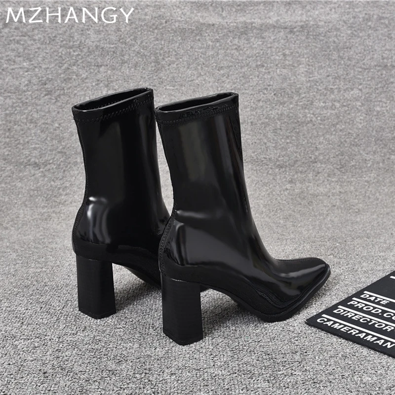 Женские зимние ботильоны кожаные ботинки на высоком каблуке модная пикантная