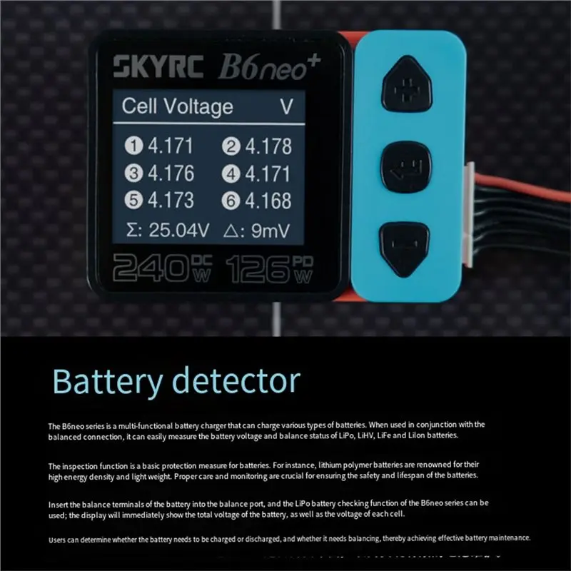 Фото SKYRC B6neo 2 Умное зарядное устройство DC 300W PD 80W для LiPo/LiFe/LiIon/LiHyV/NiMH/NiCd/Pb аккумуляторов с поддержкой A №2